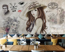 Custom size wallpaper high fashion modern fashion hand painted beauty shop barber background wall mural photo 3d wallpaper