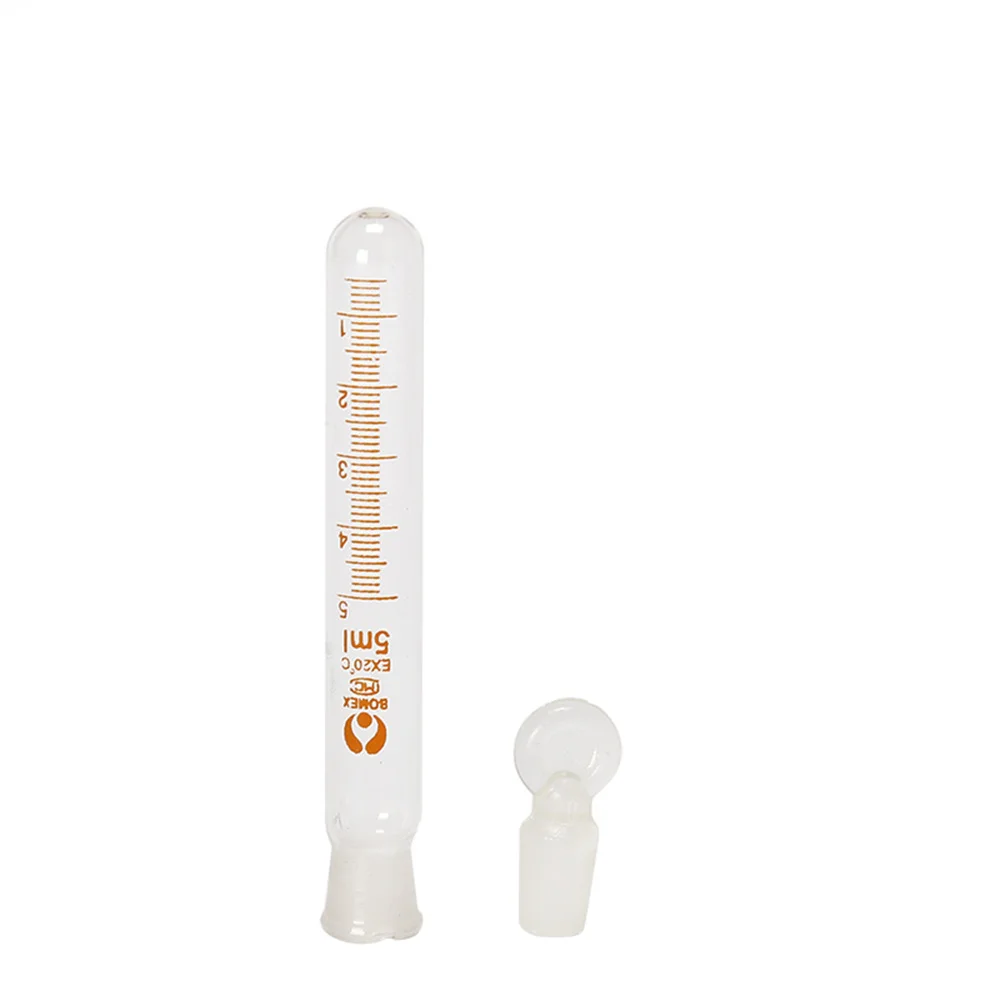 5pcs 5-50ml Graduated Lab Clear Glass Test Tube Round Bottom with Stopper Glassware