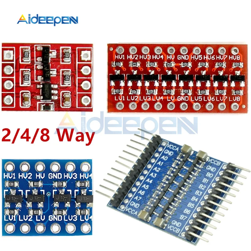 아두이노 라즈베리 파이용 핀 포함 양방향 보드 모듈, IIC I2C 로직 레벨 컨버터, 2/4/8 채널, 2 4 8 웨이 DC 3.3V/5V