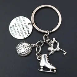 1pcs Give A Girl The Right Shoes & She Can Conquer The World Tag Ballet / Figure Skating Charms Motivational Keychain A714