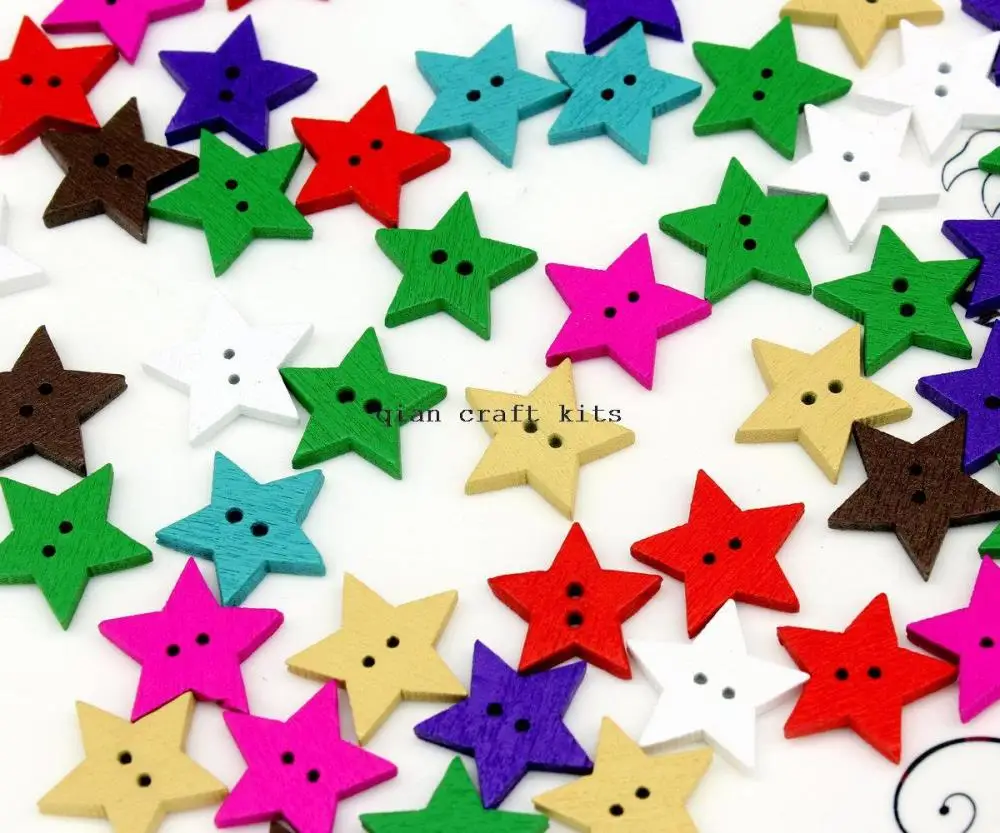 500pcs sale Wooden Buttons, rainbow mix colors Star Wood Button 19mm kawaii kitsch decoden pieces