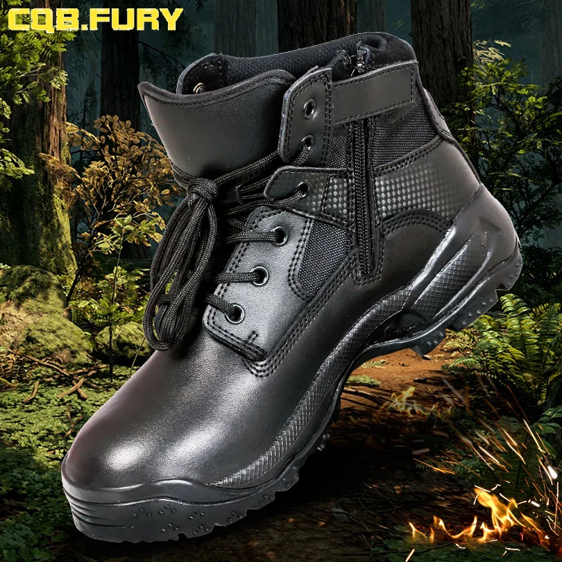 Black Leather Boots With Zipper Tactical Boots Wearable Ankle YKK Zipper Boots Size 38-46