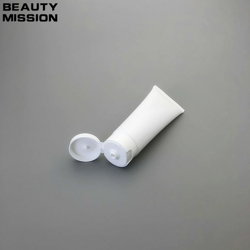 

80ml 50pcs/lot White Plastic Empty Cosmetic Emulsion facial Cleanser Soft Tube Hand Cream Packing Container White flip cap