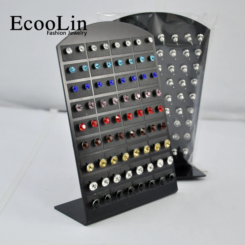 One Card 36Pairs Fashion Stainless Steel Multicolor Rhinestone Stud Earrings Wholesale Women Jewelry Lots LB286