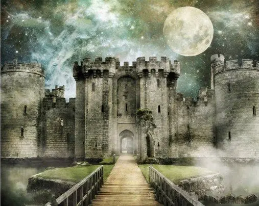 Medieval Gothic Castle Knight King Fairy Tale full moon road background   Computer print children kids backdrops