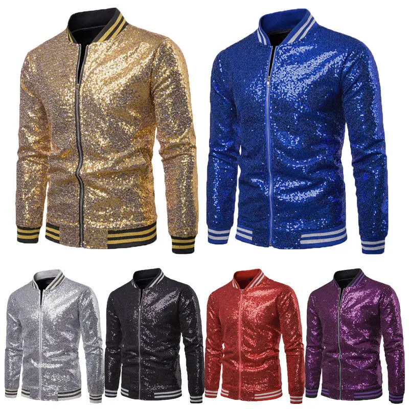 Jaqueta Bling de lantejoulas masculina, ouro brilhante, jaqueta do colégio, casacos de casamento, outwear, festa, palco, baile, moda, novo