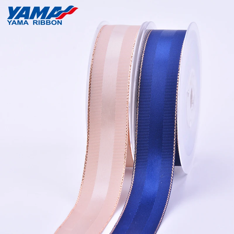 YAMA-Grosgrain Satin Ribbon, Pink Gold Edge, Christmas Ribbons, Hair Bow, Party, 9mm, 16mm, 25mm, 38mm, 3/8, 5/8, 1, 1-1/2 inch