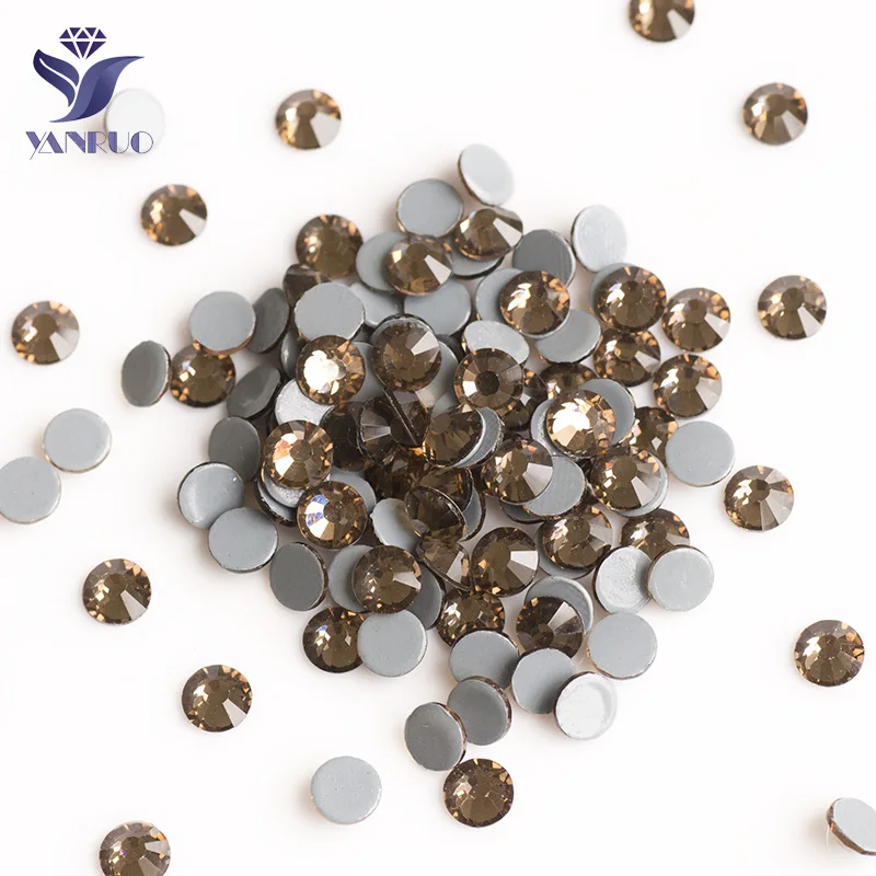 YANRUO 2058HF Smoked Topaz HotFix Crystal Iron On Craft Clothes Glass Rhinestones Crystal For Clothes Dresss