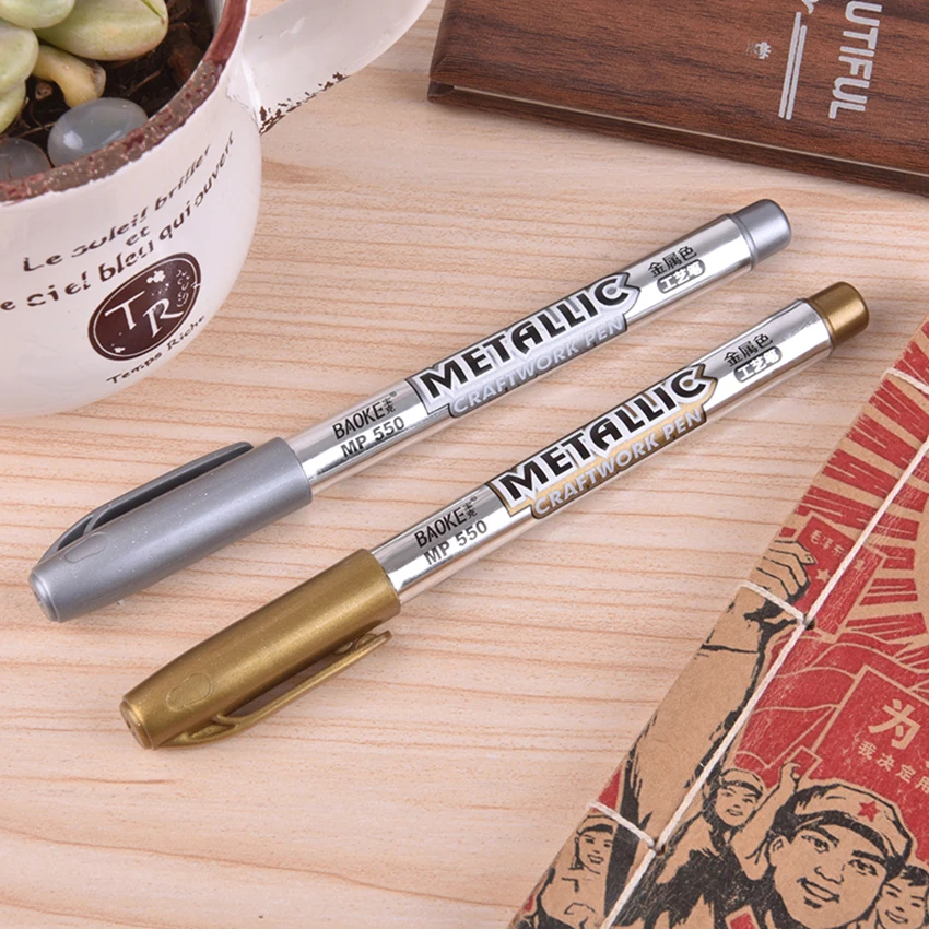 1pc Gold Silver Art Pen 14CM Metallic Marker Pen DIY Scrapbooking Crafts Soft Brush Pen Art Markers Stationery School Supplies