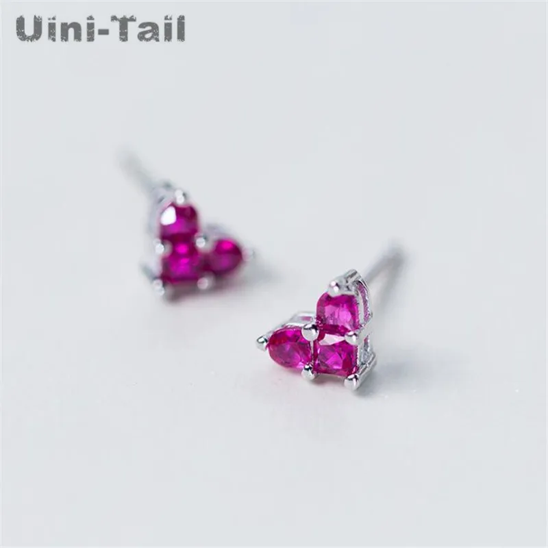 Original design 925 Tibetan Silver pink heart earrings wholesale fashion tide flow high quality high-end jewelry gift prefer