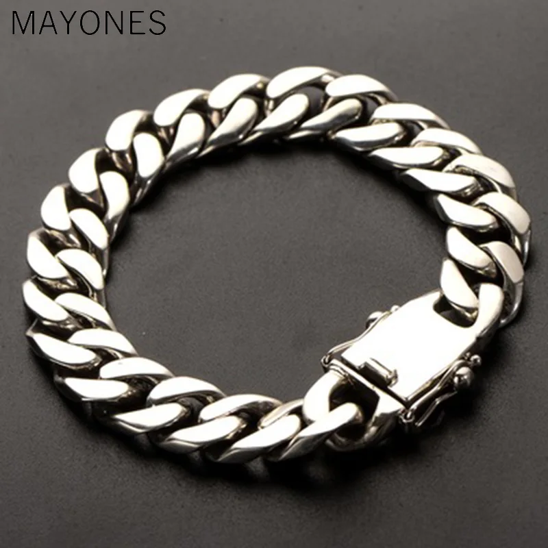 11mm width Genuine 925 Sterling Silver Jewelry Heavy Bracelet For Men 23CM Vintage Punk Style fashion hip hop bracelet