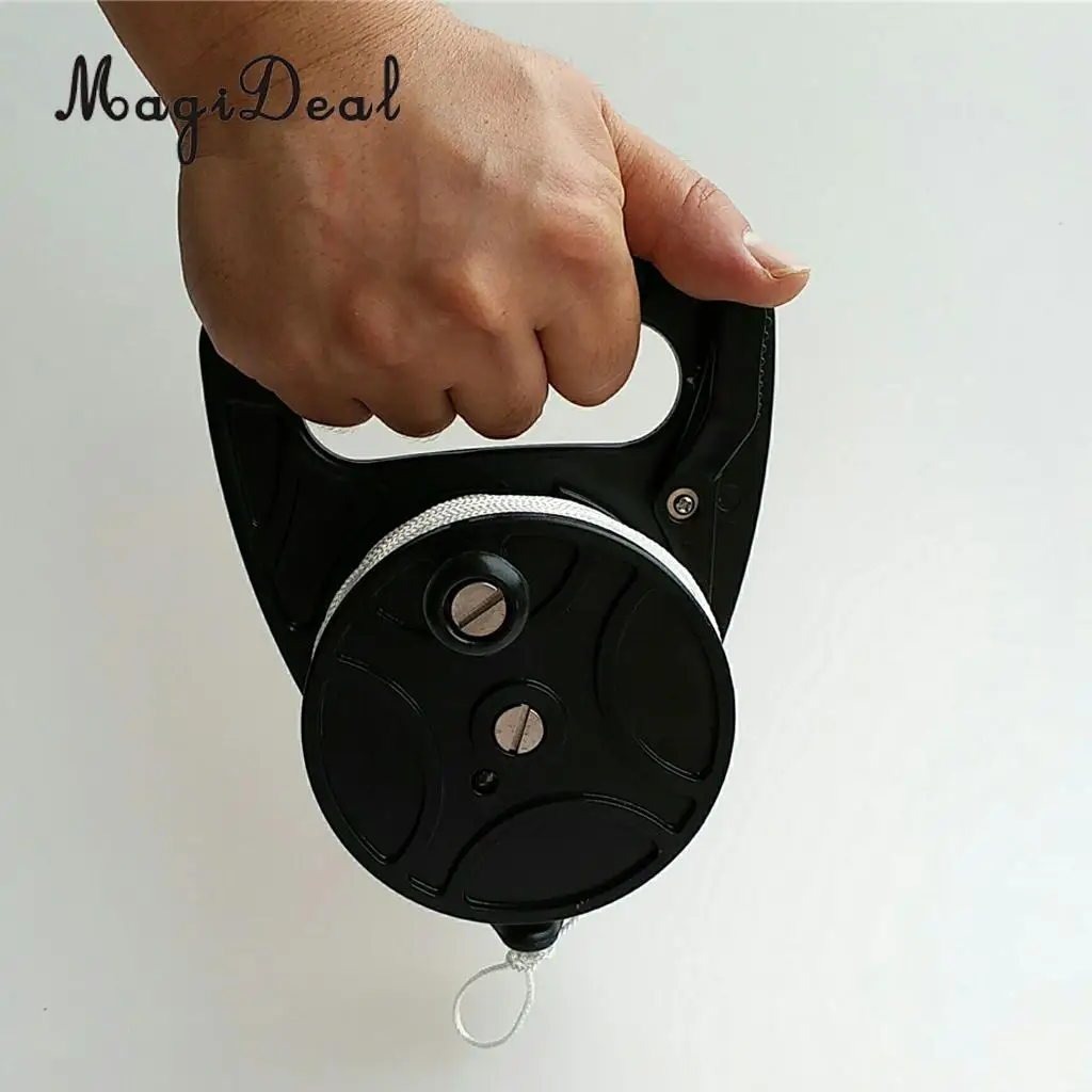 Black Plastic Compact Scuba Diving SMB Wreck Cave Dive Reel Kayak Anchor & Handle, Thumb Stopper, 150ft Line