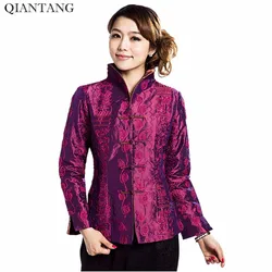 Fashion Purple Spring Chinese Women's Silk Satin Embroidery Jacket Coat Flowers Mujeres Chaqueta Size S M L XL XXL XXXL Mny20-C