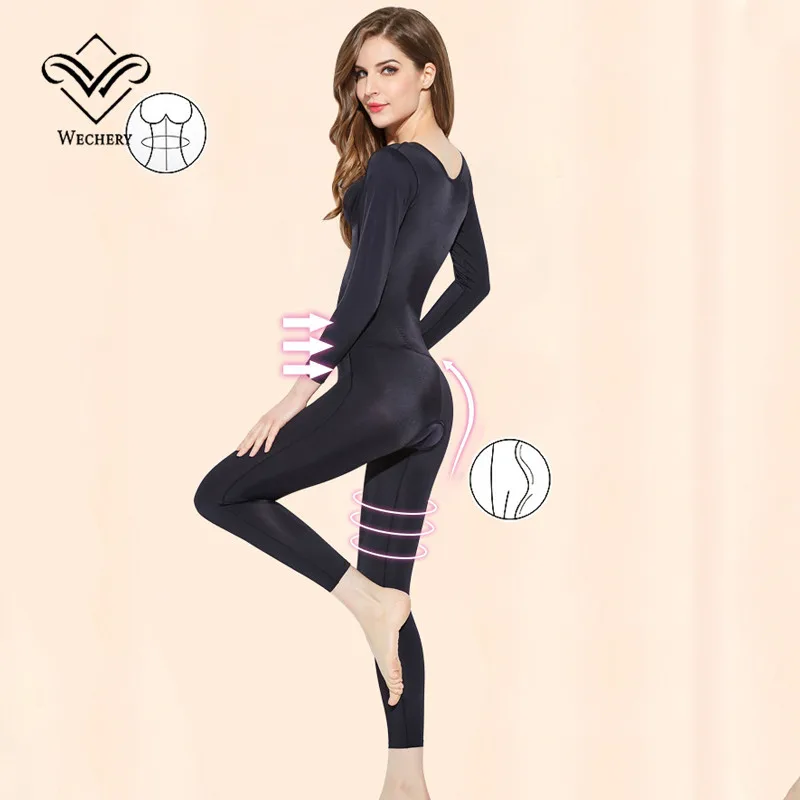 Wechery Shapewear Women Body Shaper Tummy Control Underwear Slimming Bodysuit Plus Size Long Sleeve Shapers