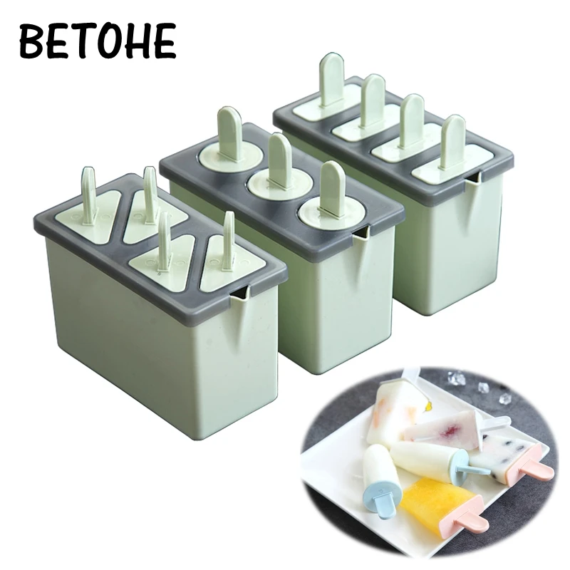 4 Cell 3 shapes DIY Popsicle Classic Ice Cream Mold Tray Maker PP Frozen Ice Cube Lolly Mould Kitchen Ice Cream Cooking Tools