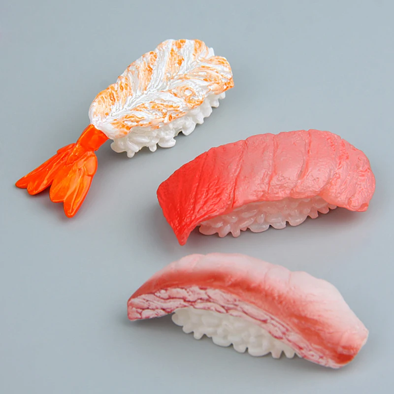 3pcs/lot Japanes Sushi Salmon Pork Shrimp Figure ToysPVC Zakka Action Figure Toys Fridge Magnet Model Doll Decoration