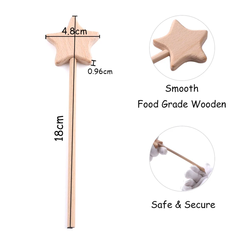 2PC Beech Wooden Star Toy Diy Baby Magic Wands Toys Five-pointed Star Rod Waldorf Rodent Toy Moon Heart For Girl Kids Product