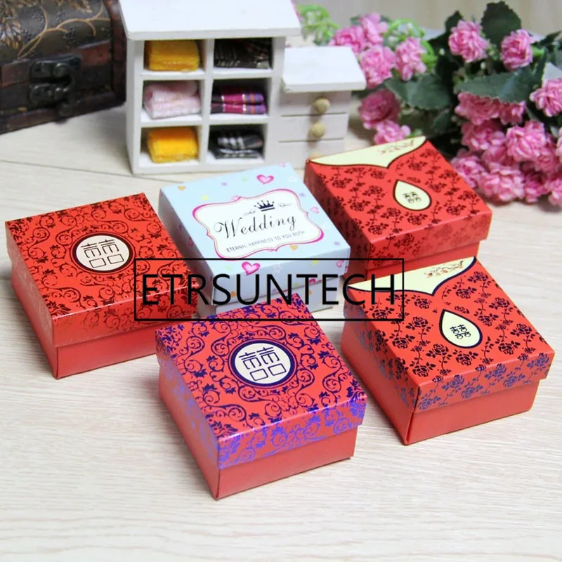 500pcs Chineses Double Happiness Candy Box Party Favor Packing Chocolate Packaging 6.5*6.5*3.8cm