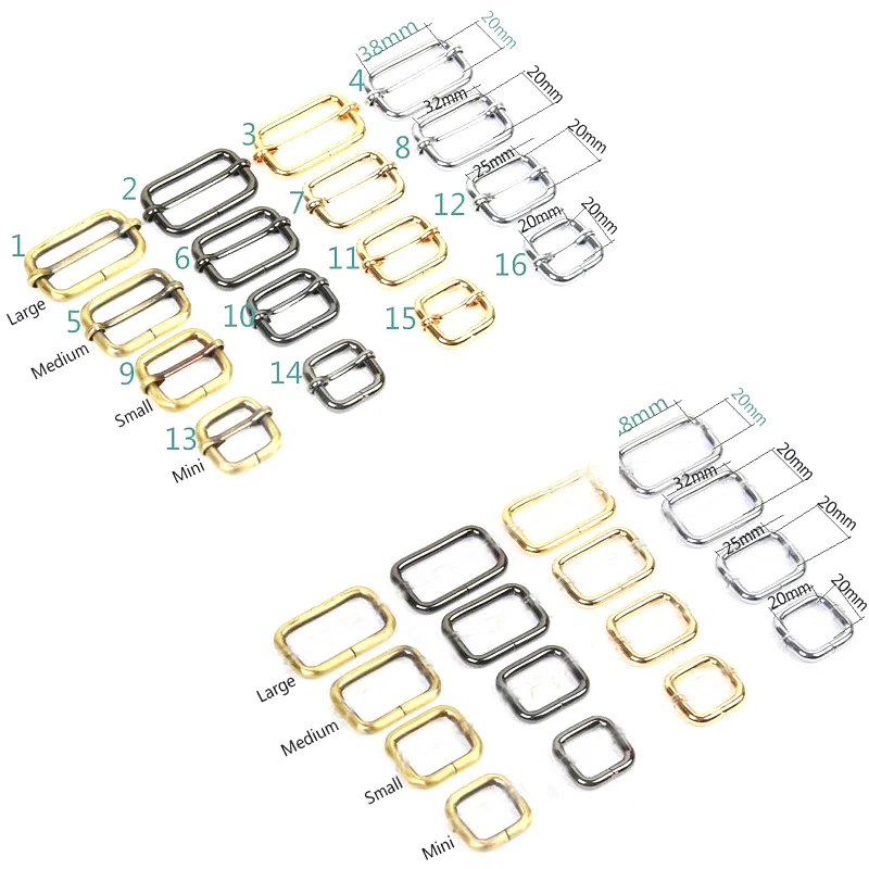 60pcs gold silver balck brass adjuster Slide Buckle Tri-Glide bar slider adjustable buckle & rectangle rings