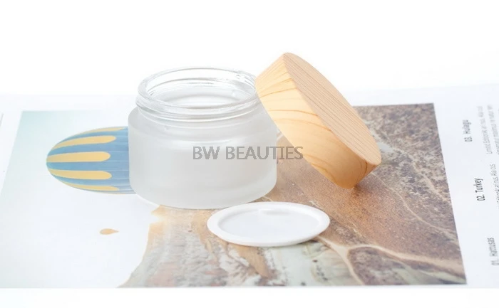 

300pcs 5/10/15/30/50g Frosted Glass Jar Skin Care Cream Refillable Bottle Cosmetic Container With Wood Grain Lid Eye Cream Jars