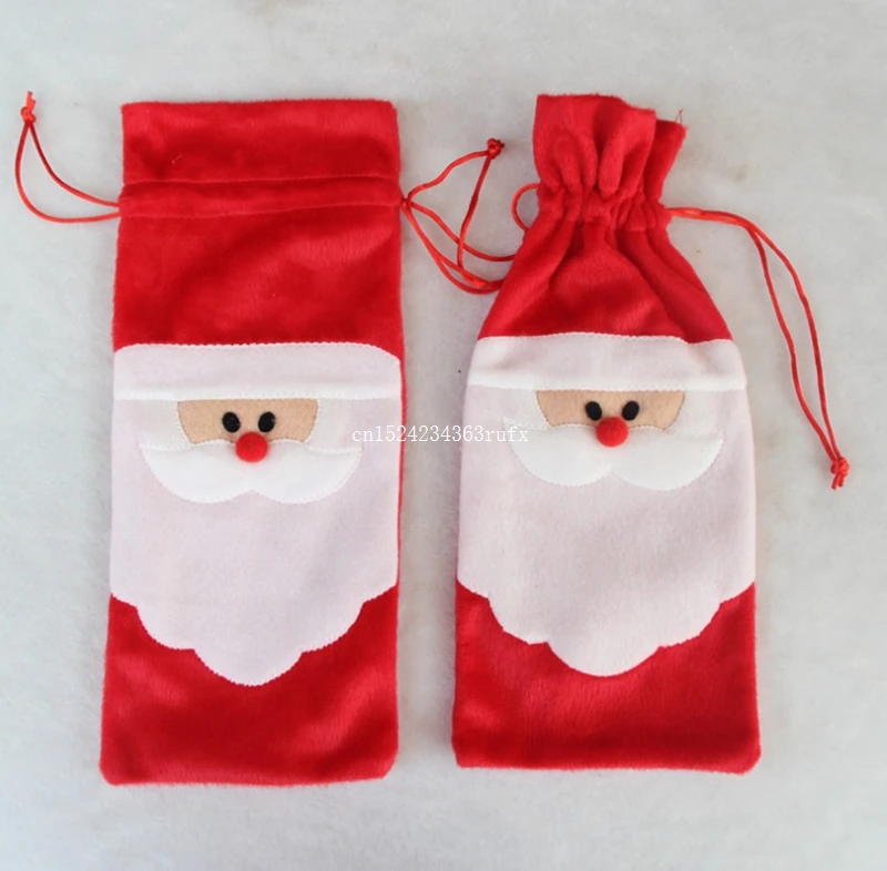 100PCS Red Wine Bottle Cover Bags Home Decoration Wine Bags Party Favors Merry Santa Claus Christmas Xmas Decoration