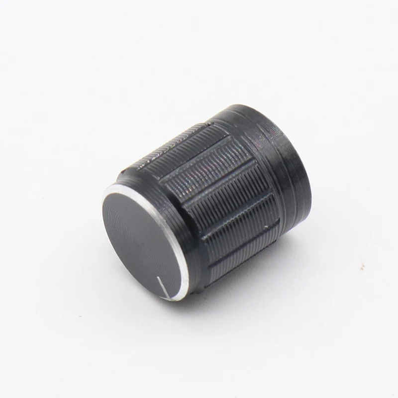 10 PCS Nonslip Ribbed Black 6MM Silver Tone Plastic Potentiometer Rotary Control Knobs Caps 15x17mm