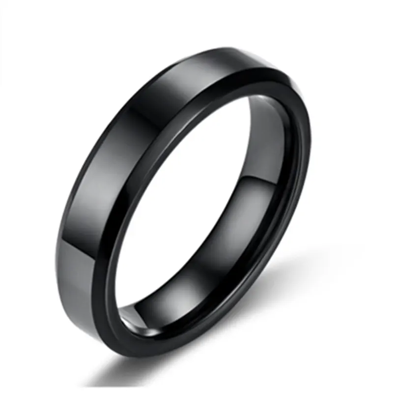 4mm Bright Polish Black Color Titanium Ring For Men and Women