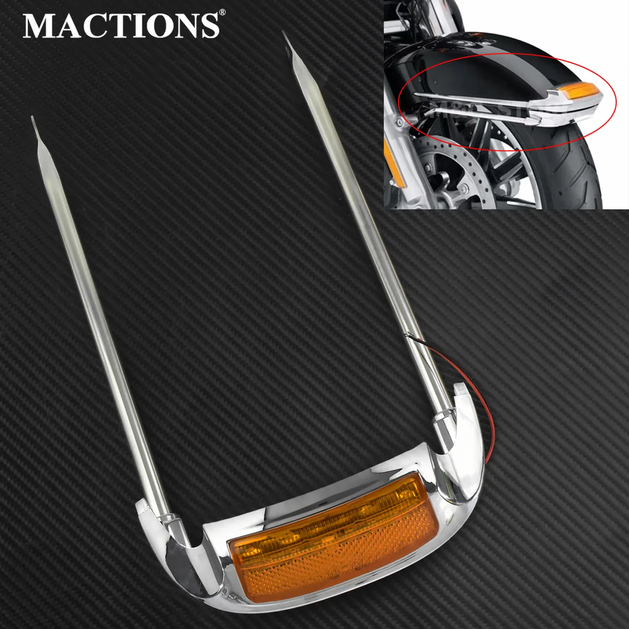 Motorcycle Chrome Fender Trim Lamp Air Wing Front Fender Rail With Tip Light For Harley Touring Ultra Limited Low FLHTKL 2015-19