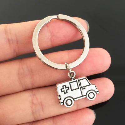 1 Piece Fashion Jewelry Drive Safe Car Keyring Ambulance Pendant Nurse Keychain For Doctor Nurse Friends Alloy Gift Key Chain