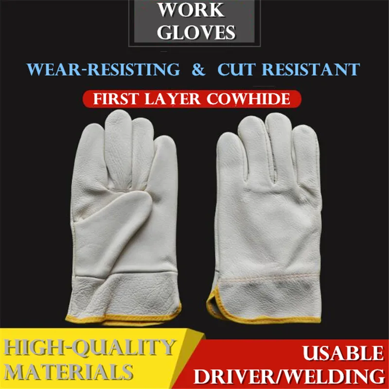 

First Layer Cowhide Work Gloves Cut resistant Driver/welding Multifunction Wear-resisting Adiabatic Men's Leather Gloves