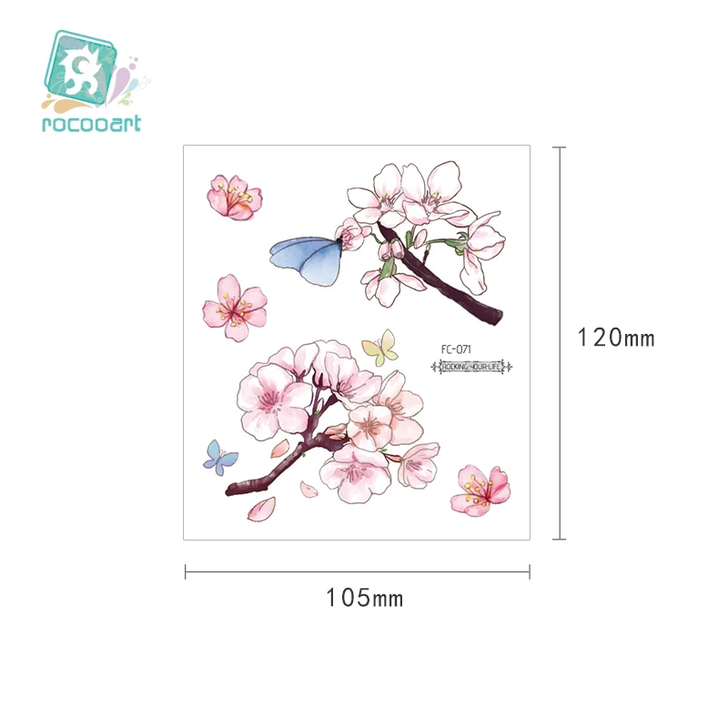 Rocooart Sakura Tattoo Stickers Flowers Fake Tattoos For Women Hand Tattoo Body Art Waterproof Arm Tatoo Cherry Blossom Tatto