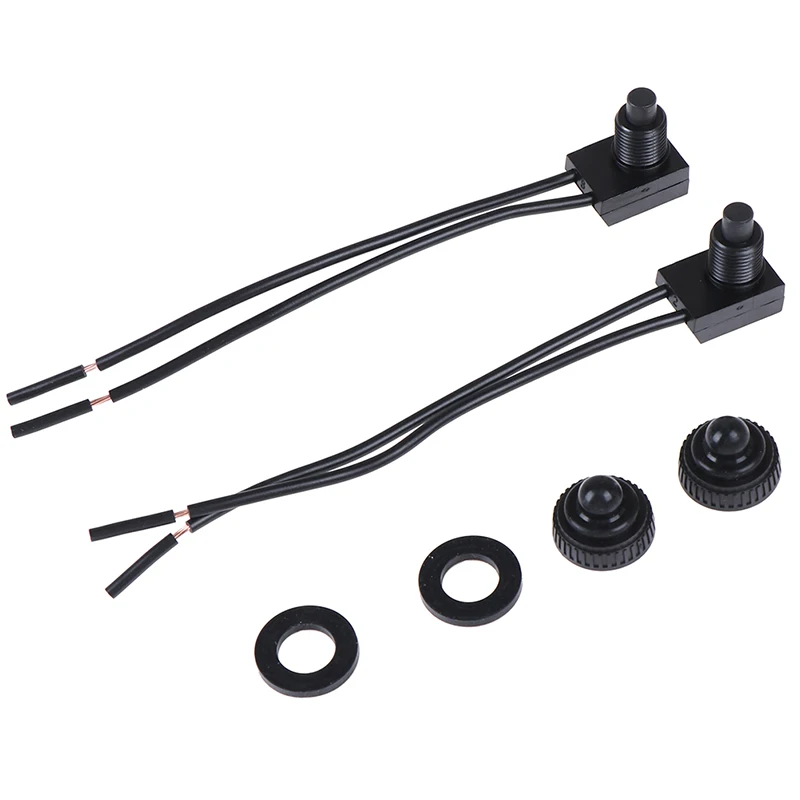 2PCS 12V Waterproof Push Button On-Off Switch With 4" Lead Wire Black