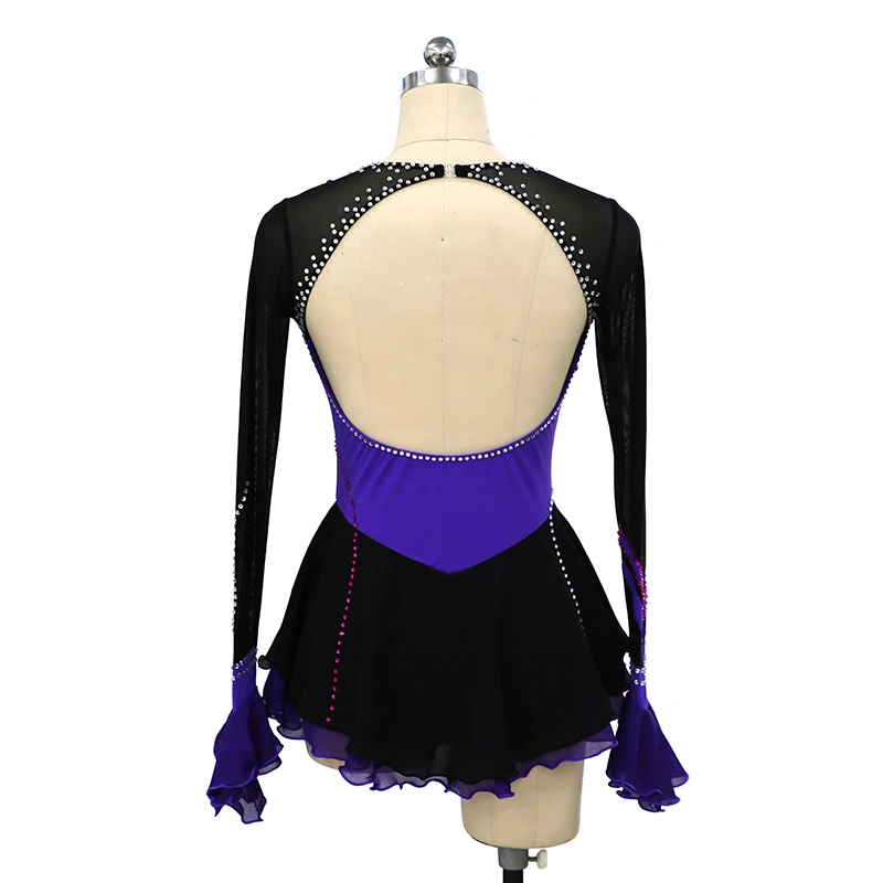 Figure Skating Dress Women'S/Women'S Skating Long Sleeve Dress Spandex Lace Rhinestone High Elastic Performance Ice Skating Suit