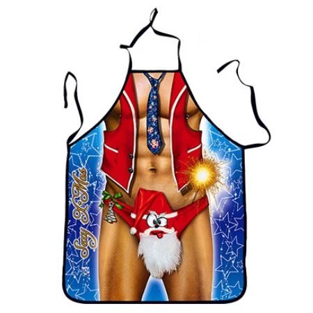 Christmas Apron Chef 3D Print Muscle Man Kitchen Halterneck Waist Xmas Aprons Wedding Party Accessories For Women Men 72x54cm