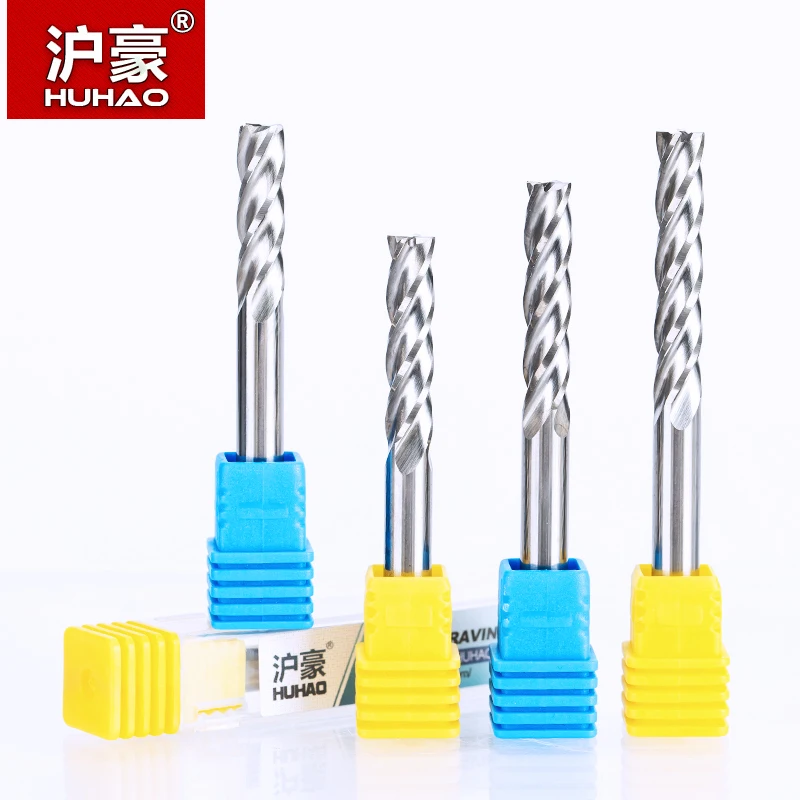 HUHAO 1PC 6mm 4 Flute Spiral End Mill straight shank milling cutter CNC Router Bits For Wood Tungsten Carbide Milling route tool