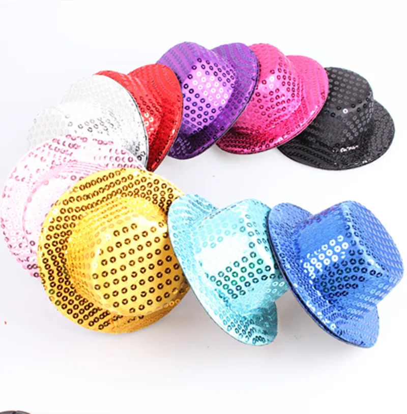 13 CM Size Glitter Blingbling Fascinator Base With Hairpins Sequin Mini Top Hats For Women Party Dinner Fedora Cap Headwear