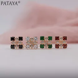 PATAYA Women Square Luxury Earrings 585 Rose Gold Color Water Drop Natural Zircon Wedding Accessories Jewelry Ethnic Earring