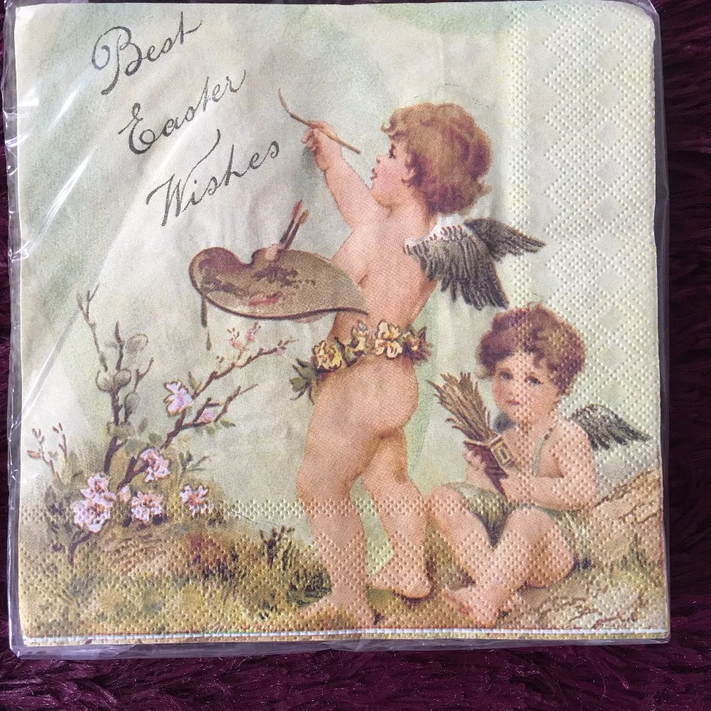 Napkin paper tissue Angel brother Cupid pattern vintage handerchief decoupage wedding christmas birthday party cafe decora mat