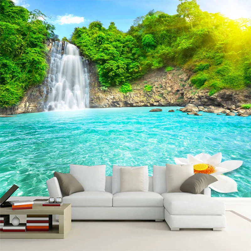 Natural Scenery 3D Wall Mural Forest Waterfalls Pools Photo Wallpaper 3D Room Landscape Living Room Sofa Backdrop Wall Papers