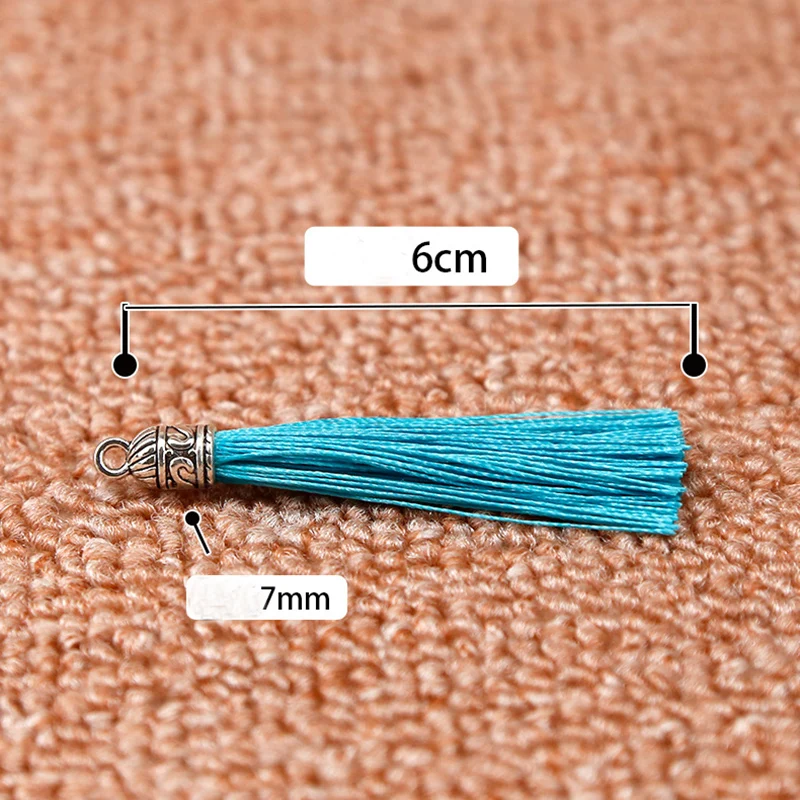 20pcs/lot 26 Colors 6cm Small Silk Tassel Cords with Metal Caps Earrings Tassel Charm Pendant Fit DIY Jewelry Making Findings