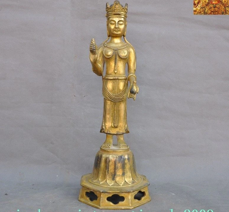 Tibetan Buddhism bronze 24k gold Gilt Kwan-Yin GuanYin Bodhisattva Buddha statue