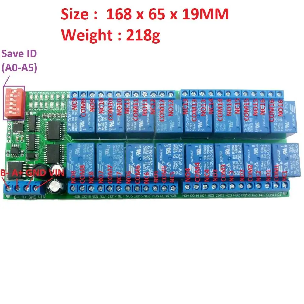 릴레이 모듈 Modbus RTU 485 리모컨 스위치 보드, PLC PTZ 카메라 모터용, 16 채널 DC 12V RS485