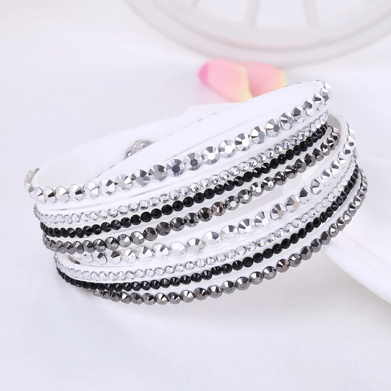 Korean Version Leather Bracelet Rhinestone Crystal  Wrap Multilayer s For Women Feminino Pulseras Mulher Jewelry