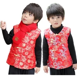 Red Celebration Children Vest Coat Chinese New Year Baby Boy Clothes Winter Thick Kids Vest Outfits Outwear Kid Waistcoat Dragon