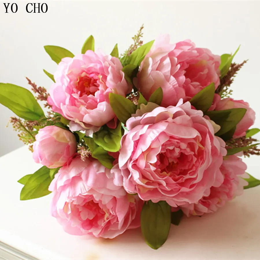 YO CHO (7 heads/bunch) Large Peony Rink Artificial Silk Flowers Wedding Home Decor Table Living Room Arrange Fake Floral peony