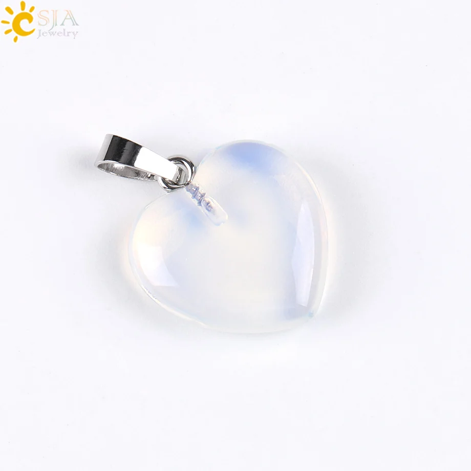 CSJA Natural Stone Heart Necklace Reiki Healing Crystal Blue Brown Sand Opal Pendant Lover Chain Jewelry E757