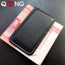 QOONG Custom Lettering Leather Money Clip Men's Leather Magnetic Slim Money Clip Wallet Credit Card ID Holder Pocket ML1-001