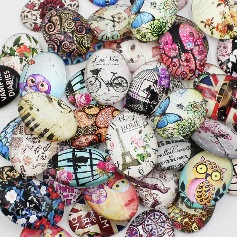 18x25mm  Mixed Style Oval Glass Cabochon Dome Jewelry Finding Cameo Pendant Settings 20pcs/lot (K02114)