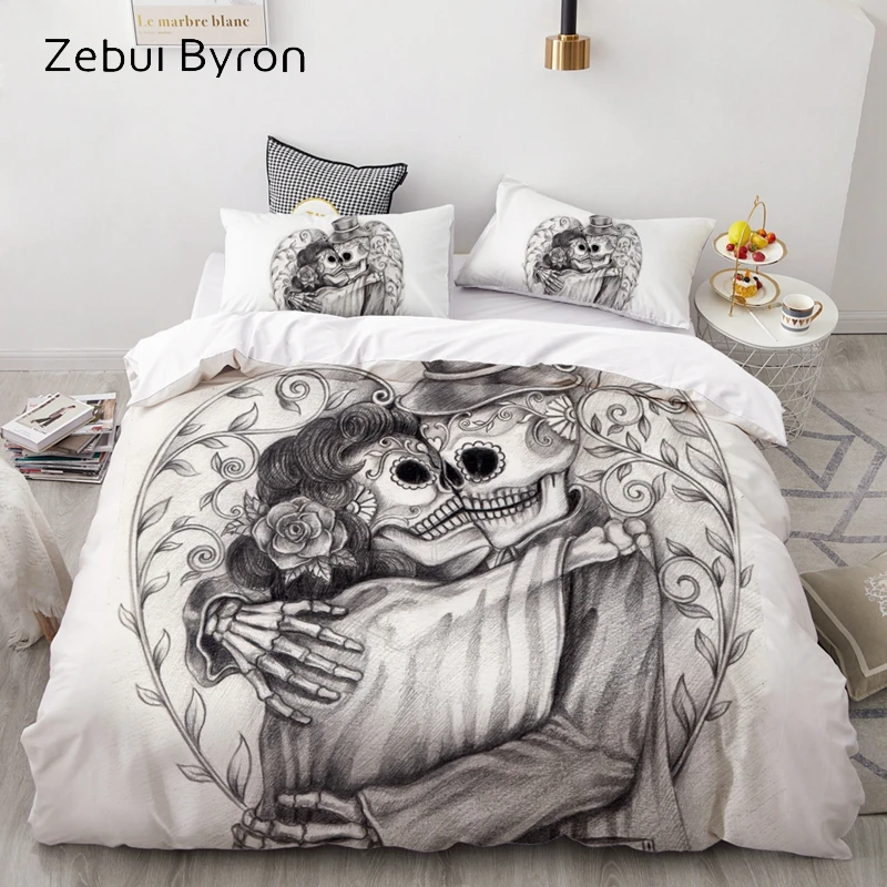 3D Duvet Cover Set Custom,Bedding Sets USA/AU/Europe/Queen/King,Quilt/Blanket Cover Set,Bed set pencil drawing Skull,drop ship