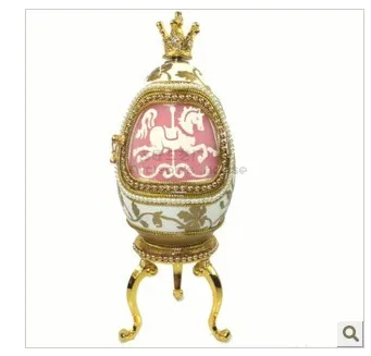 Romantic pink rotary amusement horse music box for Christmas decoration first egg